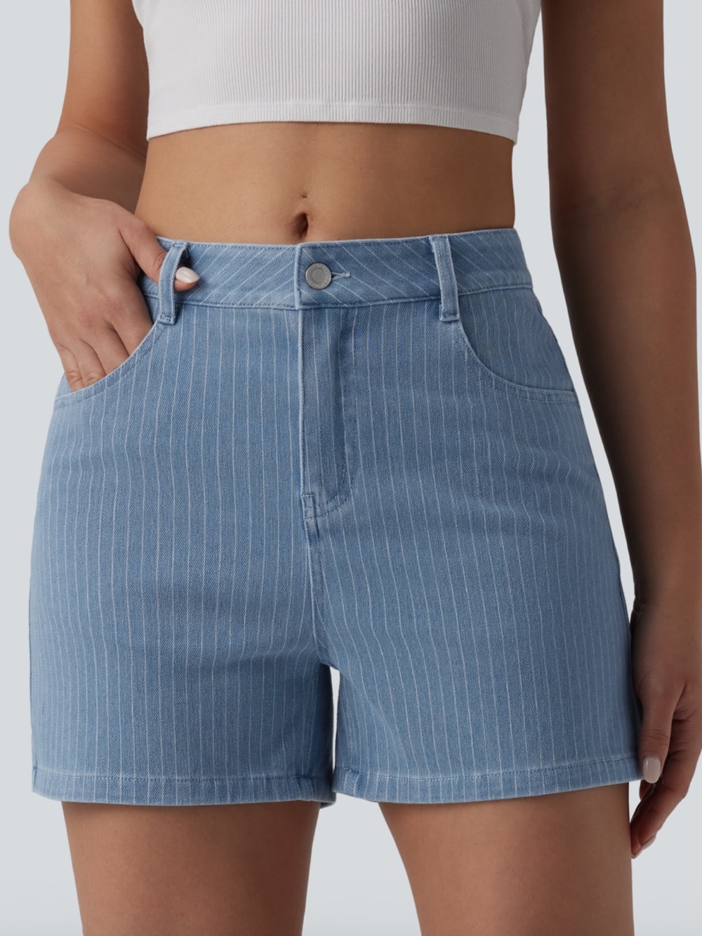 HALARA flex mid rise stripe denim casual shorts 4” with pockets